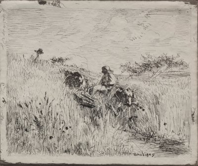 Chemin à travers le champ de blé, impression originale 1862, imprimée en 1921 - Charles Francois Daubigny