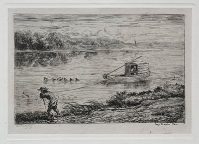 Le Voyage en Bateau : Moussaillon Tirant la Corde ou Tirage à la Corde - Charles Francois Daubigny