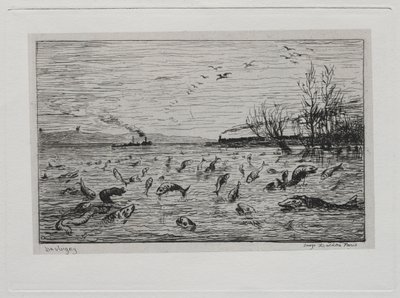 Le voyage en bateau : réjouissance des poissons au départ du garçon de cabine Les Poissons, 1861 - Charles Francois Daubigny