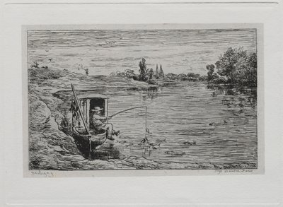 Le Voyage en bateau : Le Moussaillon pêchant à la ligne, 1861 - Charles Francois Daubigny