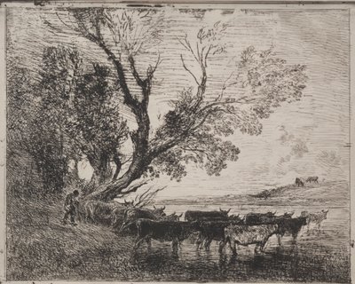 Le gué, impression originale 1862, imprimée en 1921 - Charles Francois Daubigny