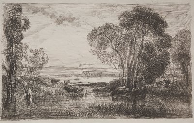 La machine hydraulique, impression originale 1862, imprimée en 1921 - Charles Francois Daubigny