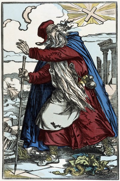 Le Juif errant effrayé par la croix catholique - gravure d