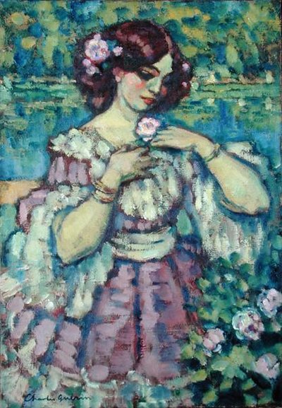 Dame avec une rose - Charles Francois Prosper Guerin