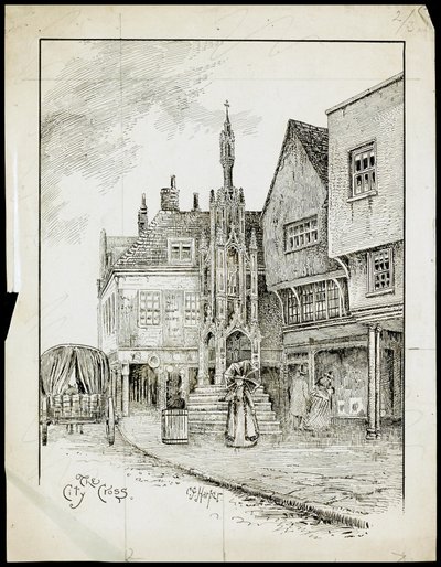 Vue du nord-ouest du Butter Cross, High Street, Winchester, Hampshire - Charles George Harper