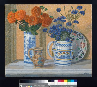 Dahlias et bleuets - Charles Ginner