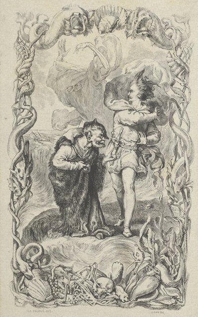Illustration de La Tempête : Caliban, Ferdinand et Ariel, 1836 - Charles Gray