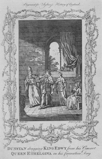 Dunstan traînant le roi Edwy de sa consort la reine Ethelgiva le jour de son couronnement, 1773 - Charles Grignion
