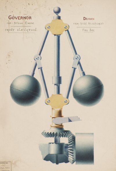 Gouverneur pour machine à vapeur - élévation frontale - Charles Gustav Louis Phillips