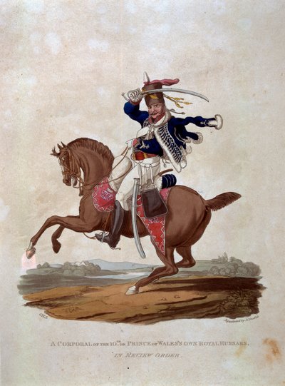 Un Caporal du 10e, ou Royal Hussars du Prince de Galles en Tenue de Revue, de 