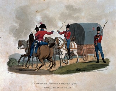 Un officier, un soldat et un conducteur du Royal Waggon Train, de 