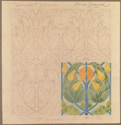 Omar, design pour un double tissu en soie et laine, 1898 - Charles Harrison Townsend