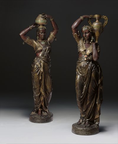 Deux torchères en bronze en forme de femmes indiennes portant des vases, 1862-1865 - Charles Henri Joseph Cordier