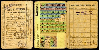 Carte de rationnement, Carte de vêtements, Secrétariat à la production industrielle, Seconde Guerre mondiale 1941 - Augustus Kollner