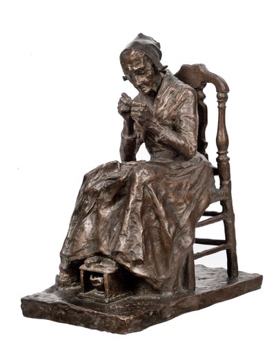 Vieille femme raccommodant son linge - Charles Henri Marie van Wijk