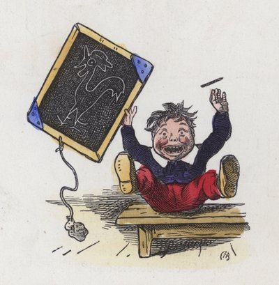 Garçon avec un dessin de coq sur un tableau noir - Charles Henry (after) Bennett