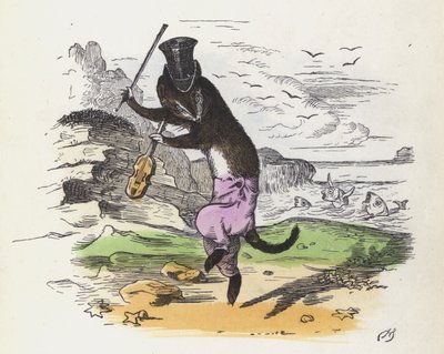 Belette française jouant du violon et dansant - Charles Henry (after) Bennett