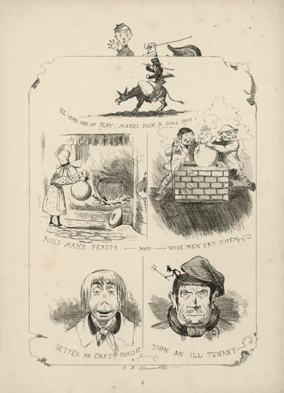 Page des Proverbes avec Illustrations de Charles H Bennett - Charles Henry (after) Bennett