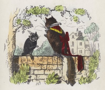 Deux chats sur un mur de jardin - Charles Henry (after) Bennett