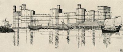 Extérieur du château de Caernarvon, nord du Pays de Galles, 1931 - Charles Henry Bourne Quennell