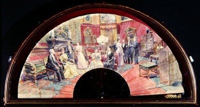 Éventail représentant une réunion sociale après le dîner dans un salon - Charles Henry Tenre