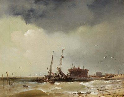 Atterrissage des bateaux de pêche sur une plage - Charles Hoguet