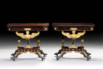 Deux tables à cartes classiques sculptées, c.1815 - Charles Honore Lannuier