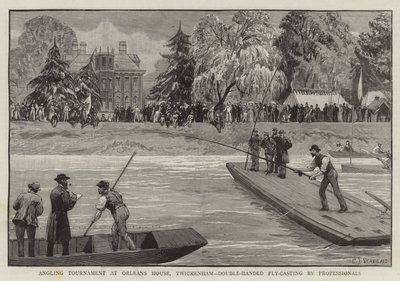 Tournoi de pêche à la ligne à Orleans House, Twickenham, lancer à deux mains par des professionnels - Charles J. Staniland
