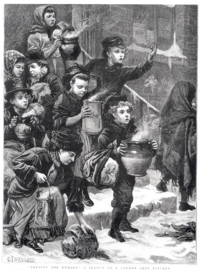 Nourrir les affamés, une soupe populaire à Londres, 1880 - Charles J. Staniland