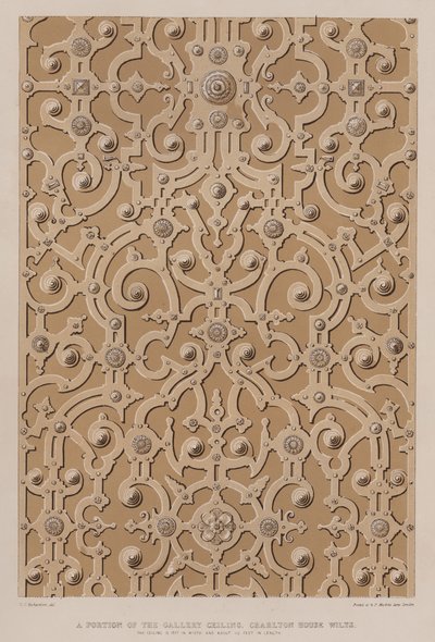 Une partie du plafond de la galerie, Charlton House, Wilts, le plafond fait 17 pieds de large et environ 115 pieds de long - Charles James Richardson