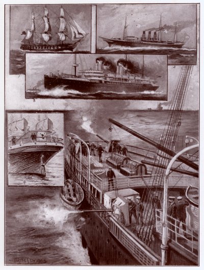 Navires marchands armés (lithographie) - Charles John de (after) Lacy