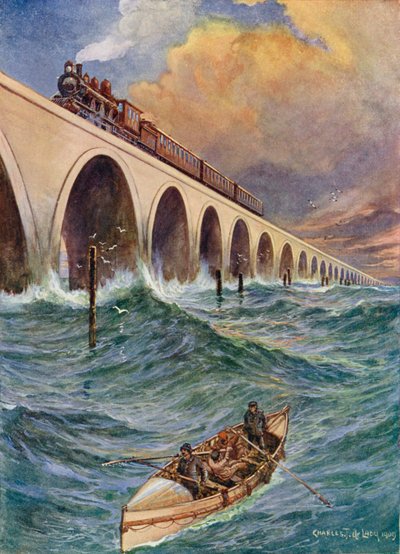 Un chemin de fer à travers la mer, un train traversant la baie de Floride - Charles John de Lacy