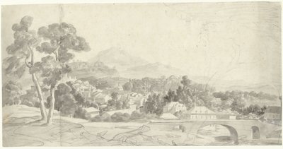 Paysage avec une ville près d