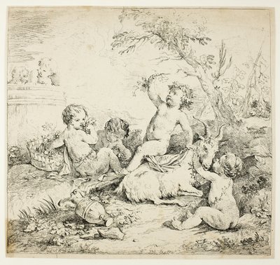 Chérubins avec une chèvre - Charles Joseph Natoire