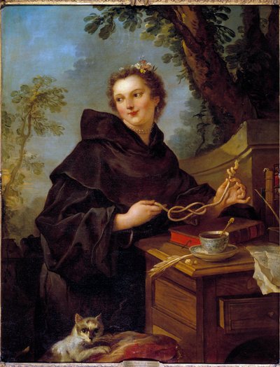 Portrait de Louise Anne De Bourbon Condé, Mademoiselle De Charolais (1695-1758), petite-fille de Louis XIV. Entre ses mains un nœud marin (nœud de huit) - Charles Joseph Natoire