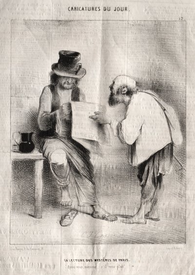 Caricatures du jour : La Lecture des mystères de Paris - Charles Joseph Traviès de Villers