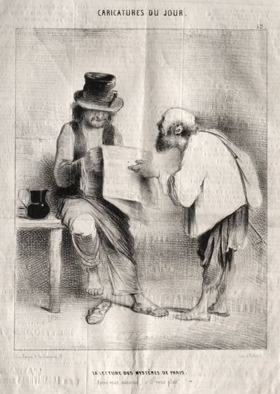 Caricatures du jour : La lecture des mystères de Paris - Charles Joseph Traviès de Villers