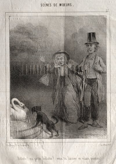 Scènes de mœurs : Bellotte ! ma petite Bellote ! veux-tu laisser ce vilain poisson ! - Charles Joseph Traviès de Villers