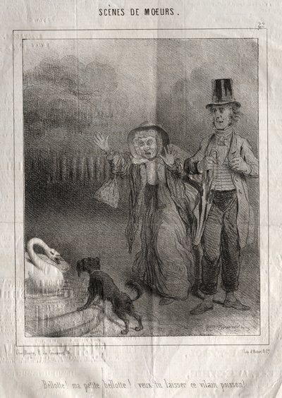 Scènes de mœurs : Bellotte ! ma petite Bellote ! veux-tu laisser ce vilain poisson ! - Charles Joseph Traviès de Villers