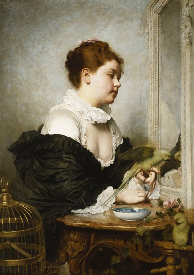 Jeune fille avec des perruches - Charles Joshua Chaplin