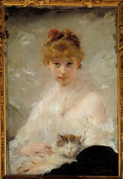 Jeune fille avec chat - Charles Joshua Chaplin