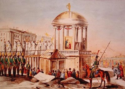 La bénédiction des eaux à Saint-Pétersbourg, vers 1820 (lithographie en couleur) - Charles Lasteyrie du Saillant