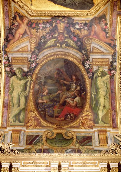 Ordre financier rétabli en 1662, peinture au plafond de la Galerie des Glaces - Charles Le Brun