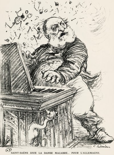 Caricature de Charles Camille Saint-Saëns, compositeur, pianiste et organiste français - Charles Leandre