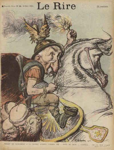 Caricature du Premier ministre français Émile Combes en Attila le Hun. Illustration pour Le Rire - Charles Leandre