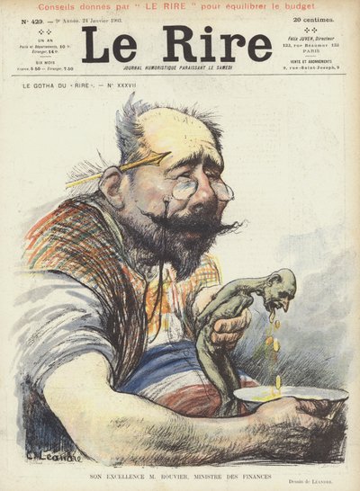 Son Excellence M. Rouvier, Ministre des Finances. Illustration pour Le Rire - Charles Leandre