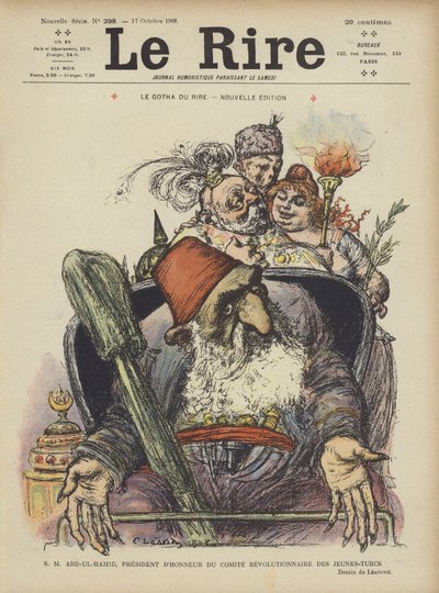 Sa Majesté Abdul Hamid, président honoraire du comité révolutionnaire des Jeunes Turcs. Illustration pour Le Rire - Charles Leandre