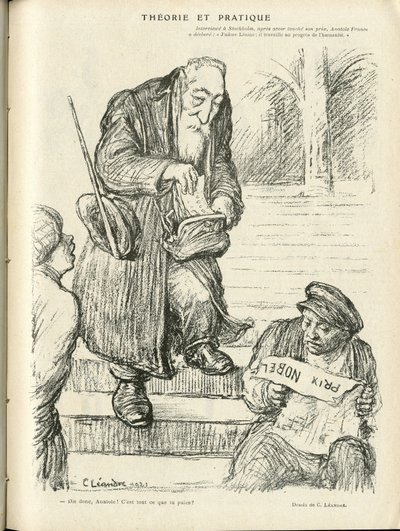 Illustration de Charles Léandre (1862-1934) dans Le Rire, 31/12/21 - Théorie et pratique - Prix Nobel - Lénine, France Anatole - Charles Leandre