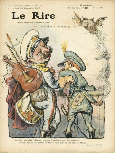 Illustration de Charles Léandre (1862-1934) pour la couverture de Le Rire, 26/06/09 - Touchante interview - Musique, guitare - Guillaume II, Nicolas II - Charles Leandre