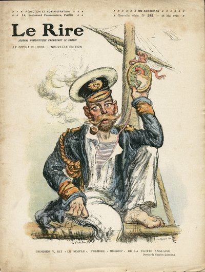 Illustration de Charles Léandre (1862-1934) pour la couverture de Le Rire, 28/05/10 - Angleterre Grande-Bretagne, Folie, Marine maritime, Fumer, Tabac - George V (1865-1936) - Charles Leandre